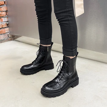 

May niamh Zipper Ankle Boots Zipper Round Toe Lace Up Flat Boots Woman Genuine Leather Comfortable Work Shoes Fashion Red A005