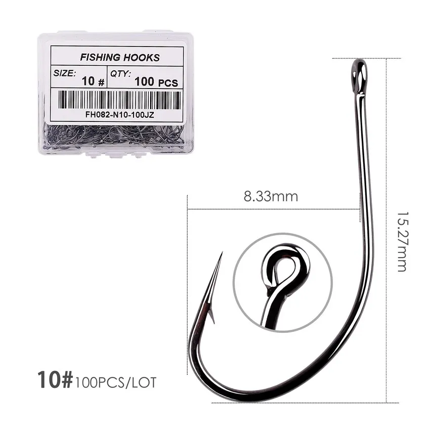 Size 10 - 100pcs 100/30 шт/коробка набор рыболовных крючков одинарный круг удочка рыболовные углерода Сталь джиг колючая крючок для ловли карпа море стержень рыболовные снасти аксессуары - Цвет: Size 10 - 100pcs