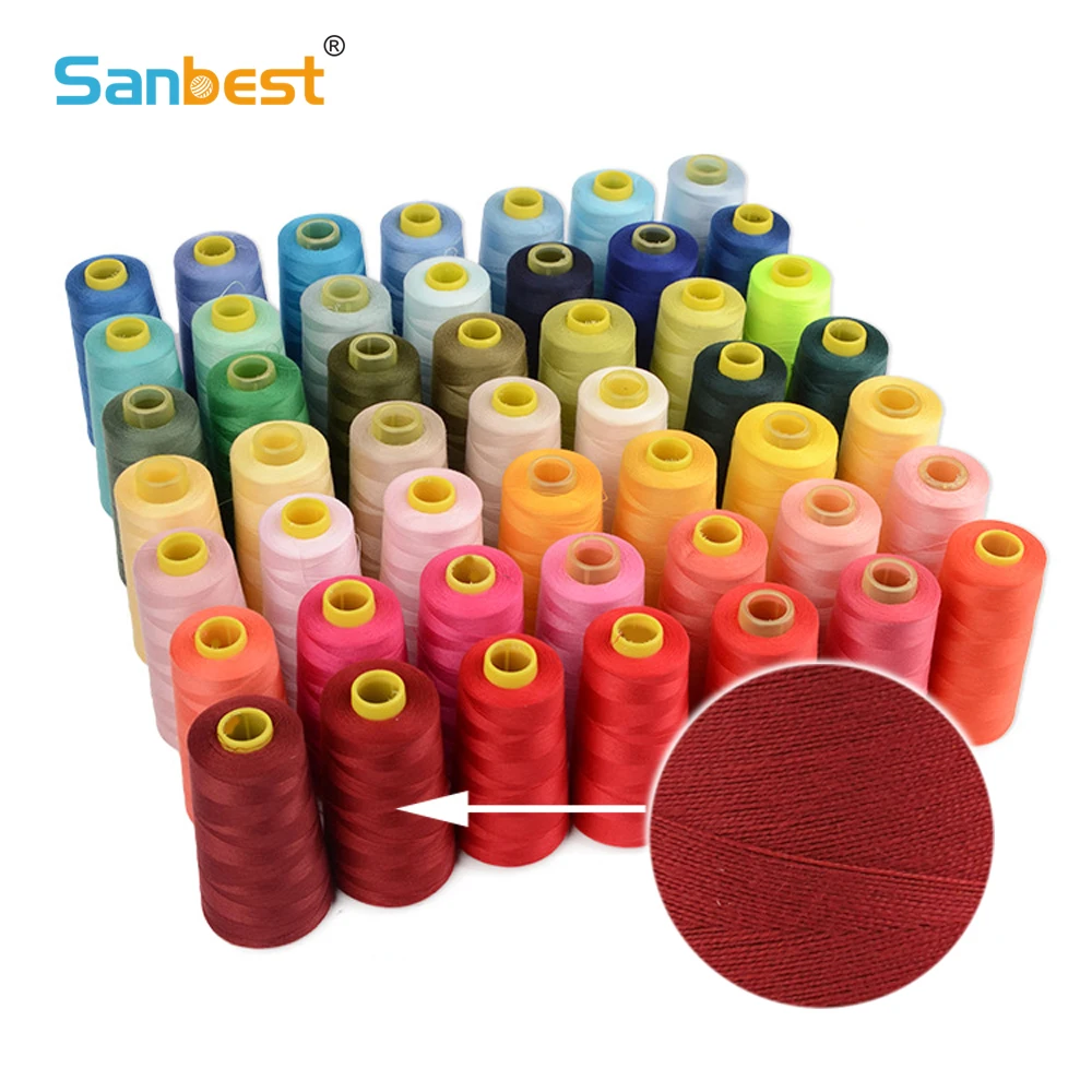 Sanbest 100% закрученная полиэфирная швейная нить 3000 ярдов 40s/2 высокоскоростная