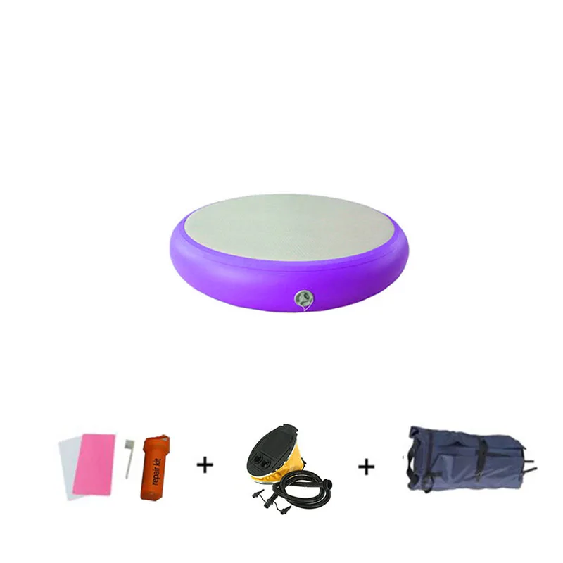 Надувной круглый гимнастический AirTrack для домашнего использования надувной батут мини-маты для прыжков с ножной помпой - Цвет: pruple