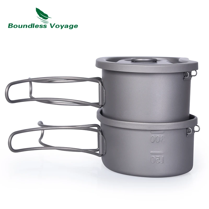 Titanium Bowl Pot Set Ultralight Canteen Mess Kit Camping Kidney Type Cookware