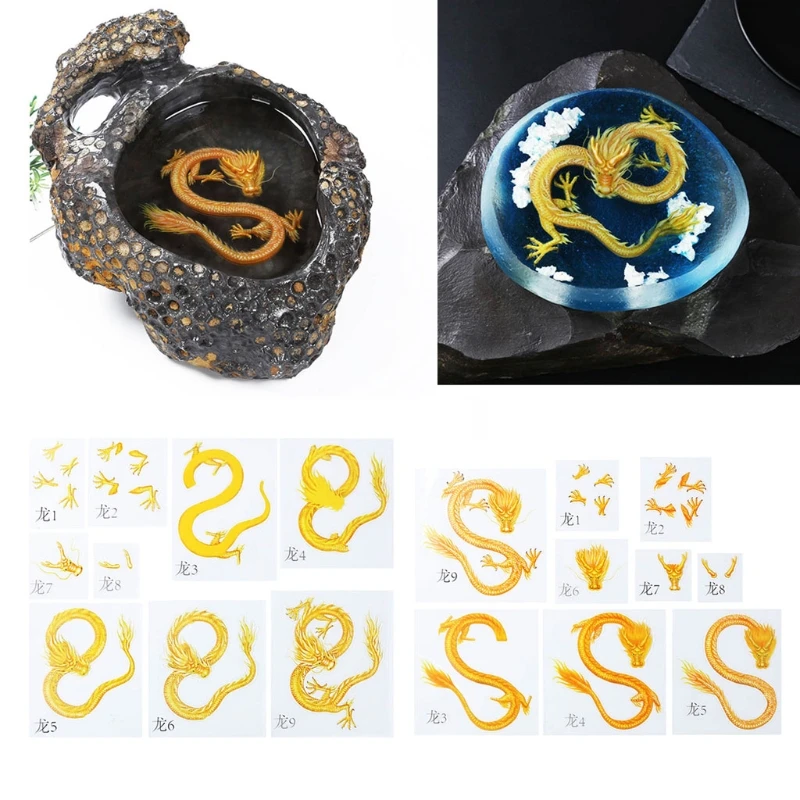 

9Pcs Vivid Chinese Golden Dragon Film Stickers Resin Art Craft Fillings Resin Painting Making Dragon Resin Art Fillers