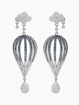 

New 925 Sterling Silver Hot Air Balloon Statement Long Dangle Earrings For Women CZ Stone Romantic Earring HF Jewel Summer
