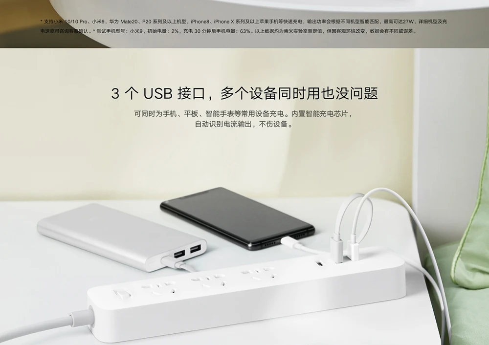 2020 New Xiaomi QC3.0 27W Fast Charging Power Strip 3 USB + 3 Sockets Standard Plug Interface Extension Lead EU US Adapter (17)