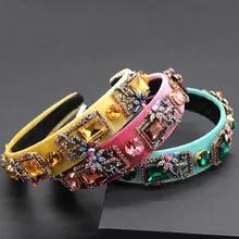 Стильная и красивая УКРУПНЕННАЯ повязка на голову с геометрическим узором из страз, изящная модная повязка на голову с геометрическим рисунком, 680