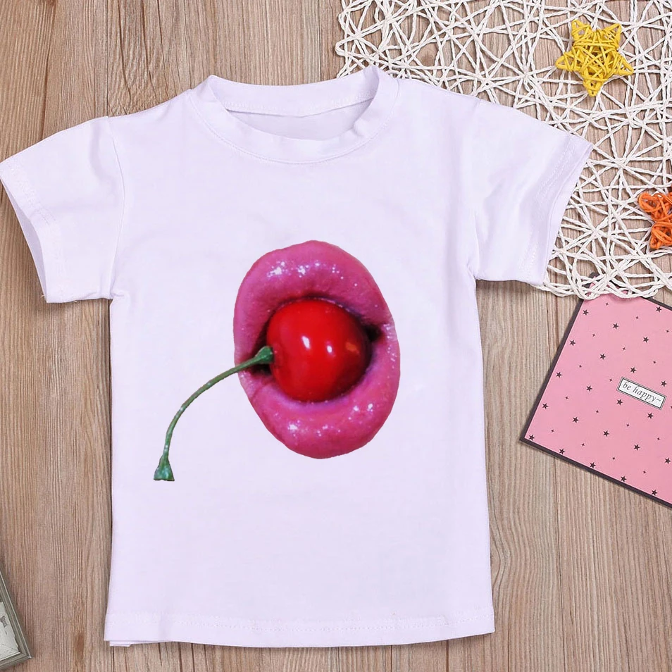 

Harajuku designs kids clothes girls 8 to 1... fashion lips print tops for girls trend shirts for teenage girls round neck white