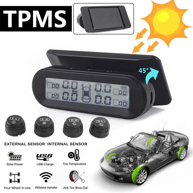 with 4 External Sensor Tire Pressure Monitoring System Dashboard Anti-Explosion Car TPMS Portable Gauge Wireless Auto TPMS