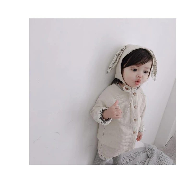 Детский осенний комплект из трех предметов: пальто с длинными рукавами+ шапка+ короткие штаны костюм для отдыха из хлопка и конопли комплект одежды для малышей
