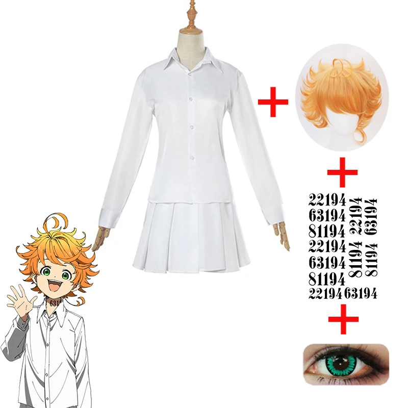 Cosplay&ware The Promised Neverland Cosplay Costume Emma Norman Ray Adult White Student Uniform Shirt Skirt Anime Wig Tattoo Stickers -Zentai shop online H8e9d698bded54489a12b942c3e724107O.jpg