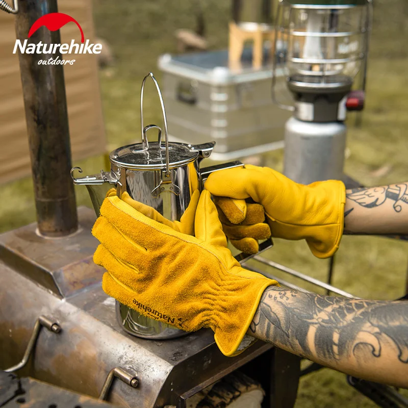 Tactical Gloves Naturehike Outdoor Work Leather Gloves Camping Heat Insulation Wear Resistant for Cutting Firewood BBQ