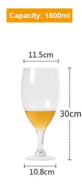 30cm 1800ml Креативный супер большой бокал для шампанского Hanap бокал для красного вина Ktv большая емкость Бессвинцовая Хрустальная пивная кружка стакан для питья es - Цвет: 30cm 1800ml