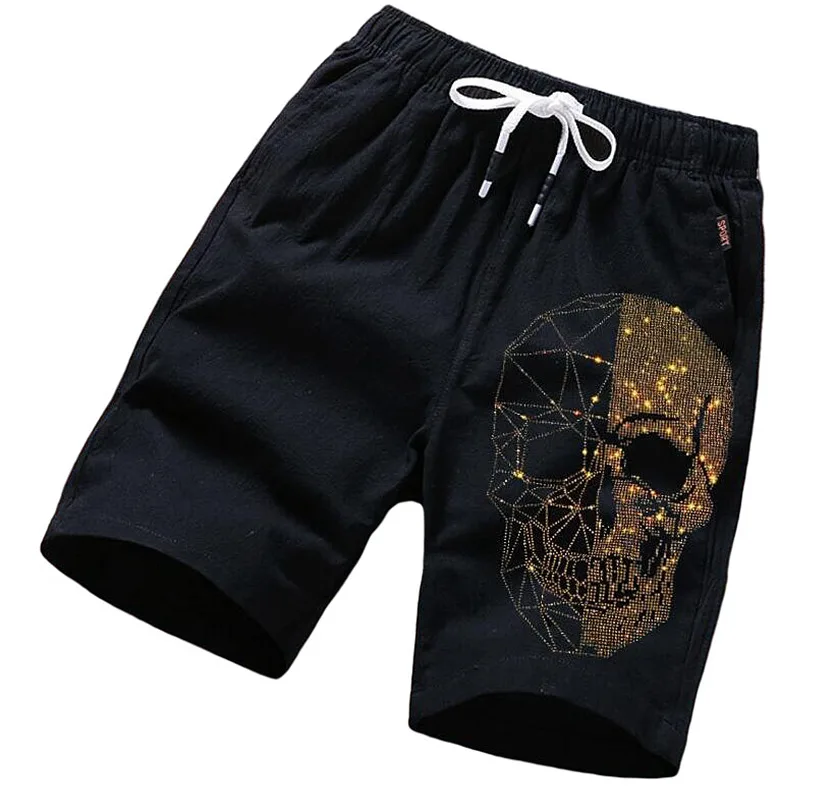 

Anime Mens Rhinestones Skull Shorts Summer Casual Beach Shorts Men Short Pants Streetwear Shorts Fitness Clothing