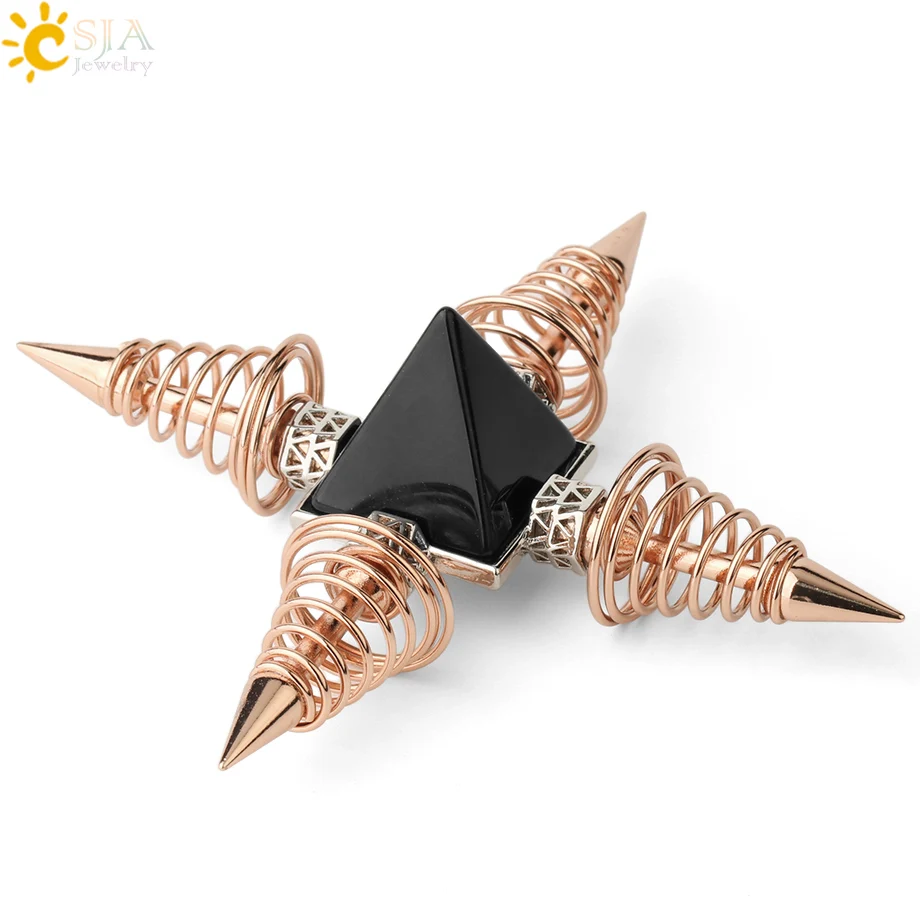 Black Onyx CSJA, натуральные камни, пирамида, украшение, 4 точки, весенний конус, маятники, энергия, исцеление, духовная медитация, для женщин и мужчин, ювелирные изделия G316 - Цвет: Black Onyx