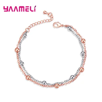 

Free shipping 925 Syerling Silver Beautiful Double Chains Silver Beads Adjustale Bracelets For Women Girls Fashion Jewelry