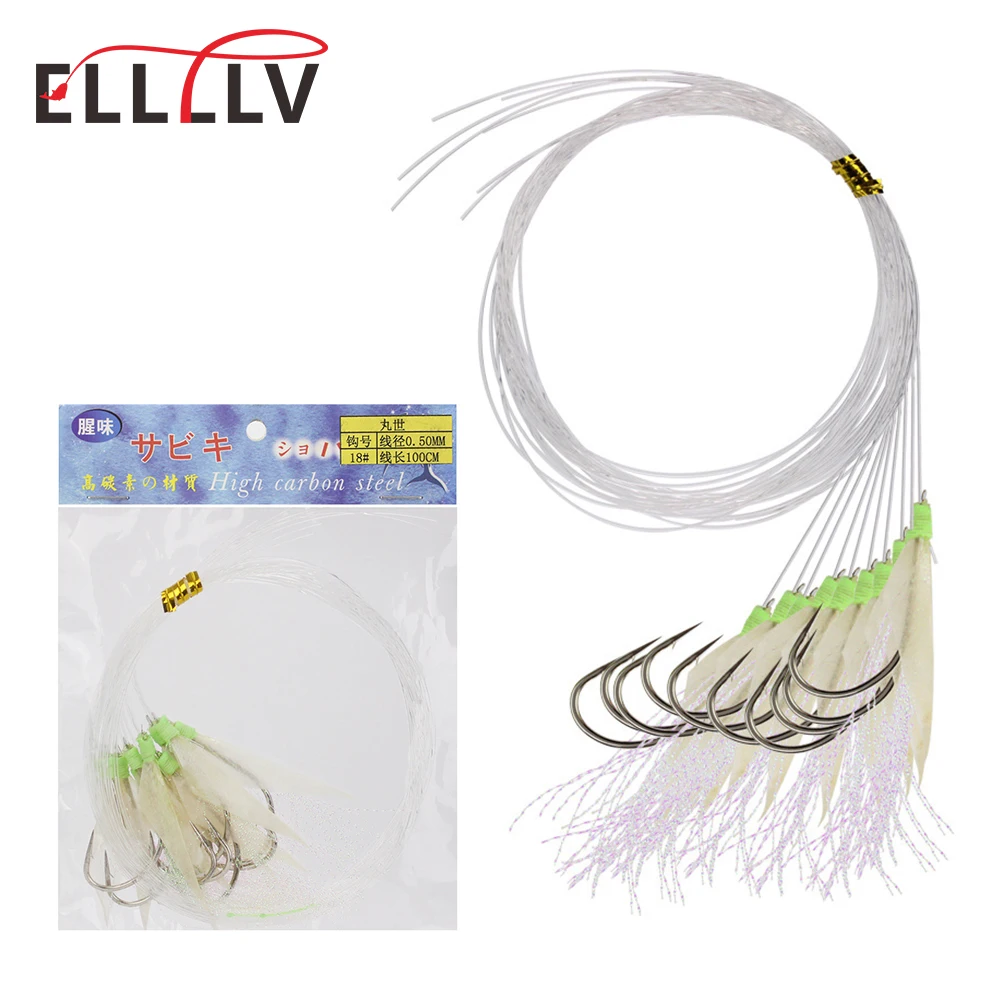 Elllv 10pcs/bag Pre Tied Real Fish Skin Flies Hook Fishy Smell