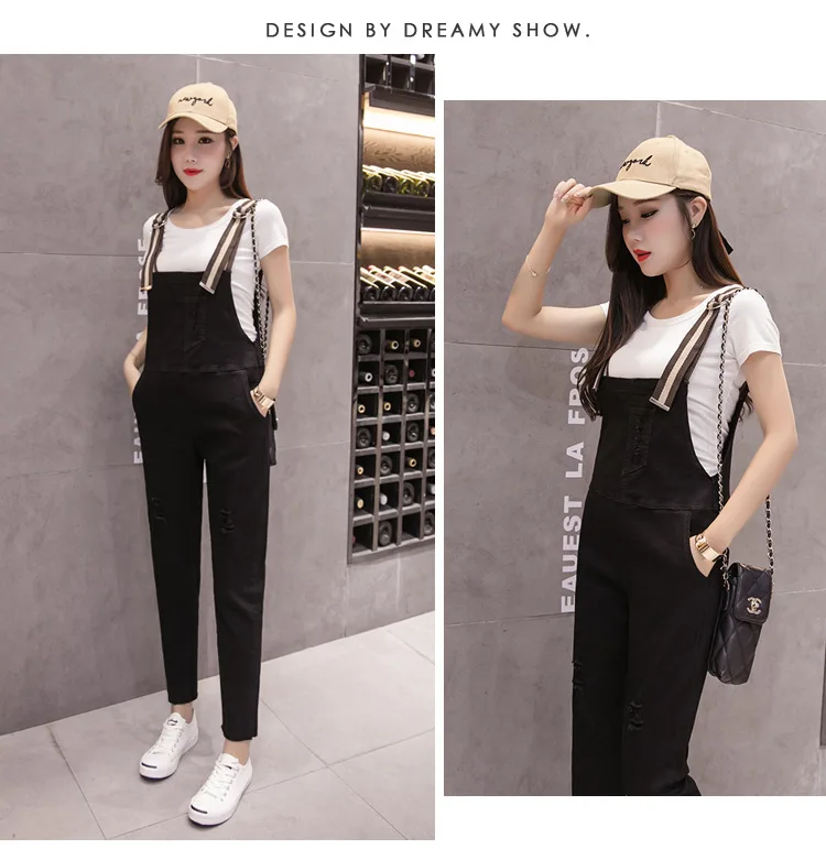Y13690 черно-белые с рисунком ковбойские подтяжки брюки женские корейский стиль универсальный для похудения с дырками студенческий стиль