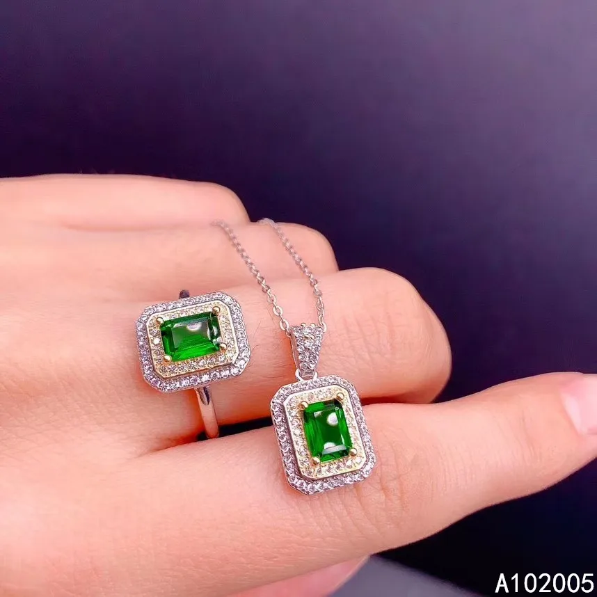 

KJJEAXCMY Fine Jewelry 925 sterling silver inlaid natural diopside female ring pendant set noble supports test