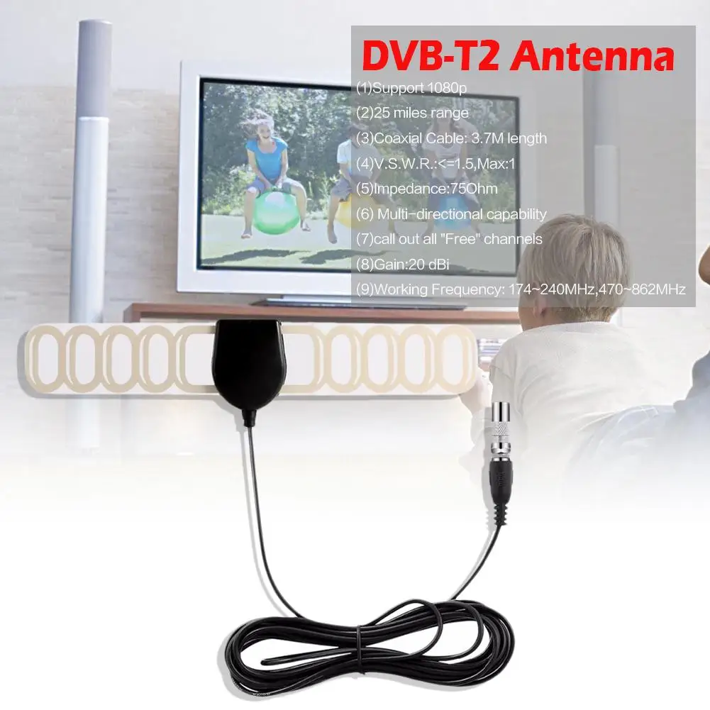 Цифровая антенна VHF-H УВЧ ТВ Активная антенна Встроенный 20дБ РЧ усилитель автомобильный DVB-T HD ТВ антенна 20дБ усиление цифровая ТВ антенна F штекер - Цвет: Black