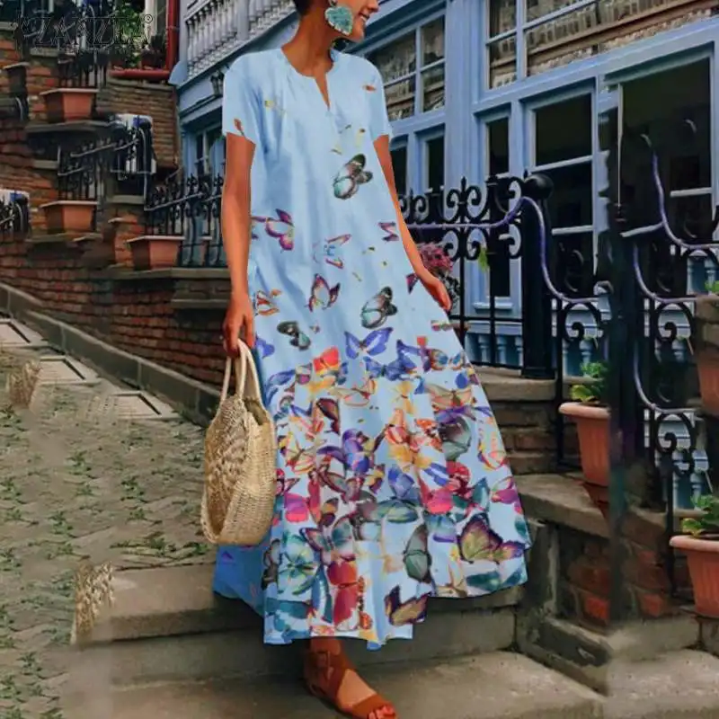 ZANZEA 2020 Stylish Summer Sundress Women's Print Maxi Dress Casual Short Sleeve Vestidos Female O Neck Robe Femme Plus Size ZANZEA 2020 Stylish Summer Sundress Women's Print Maxi Dress Casual Short Sleeve Vestidos Female O Neck Robe Femme Plus Size