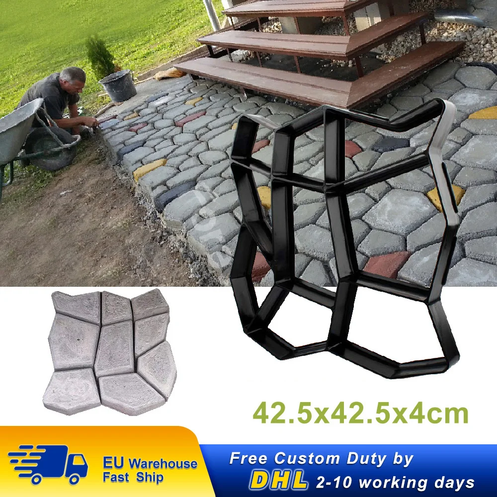 Buen valor Molde de pavimento para pavimento de jardín, moldes de hormigón de ladrillo de cemento de 42,5x42,5x4cm, DIY, moldes para pavimento, decoración de Camino de piedras RbN18wla