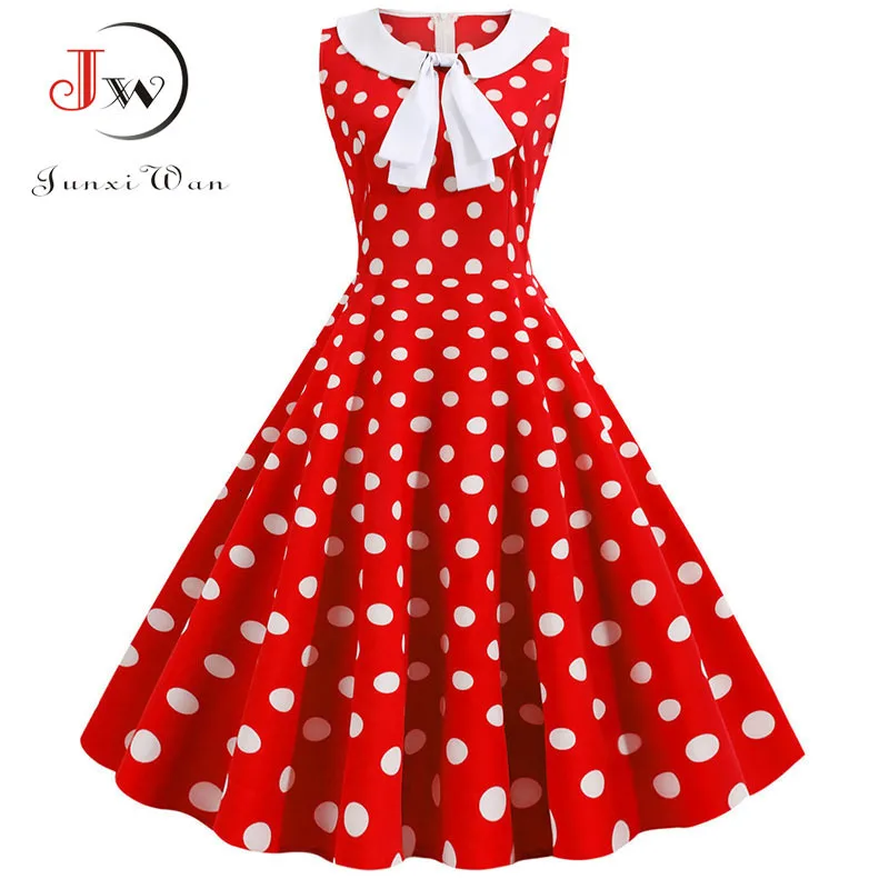 

Peter Pan Collar Polka Dot Vintage Dress Women 2019 Summer Casual Bow Retro Elegant Party Office Dresses Vestidos Robe Plus Size