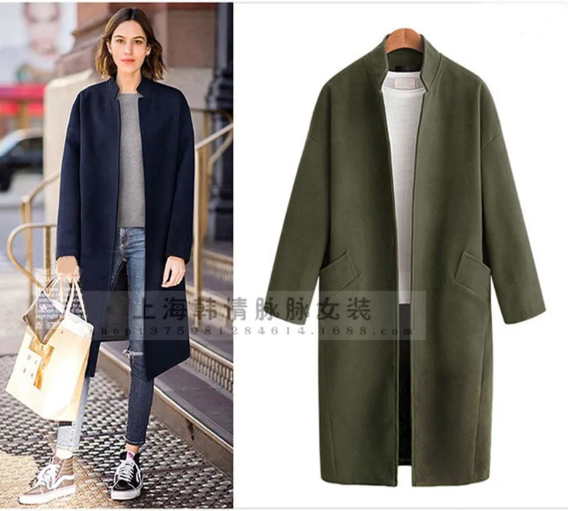 Fashion Casual Long Wool Blend Ladies Coat Solid Slim Women's Jacket Open Stitch Korean Womens Fashion Coat