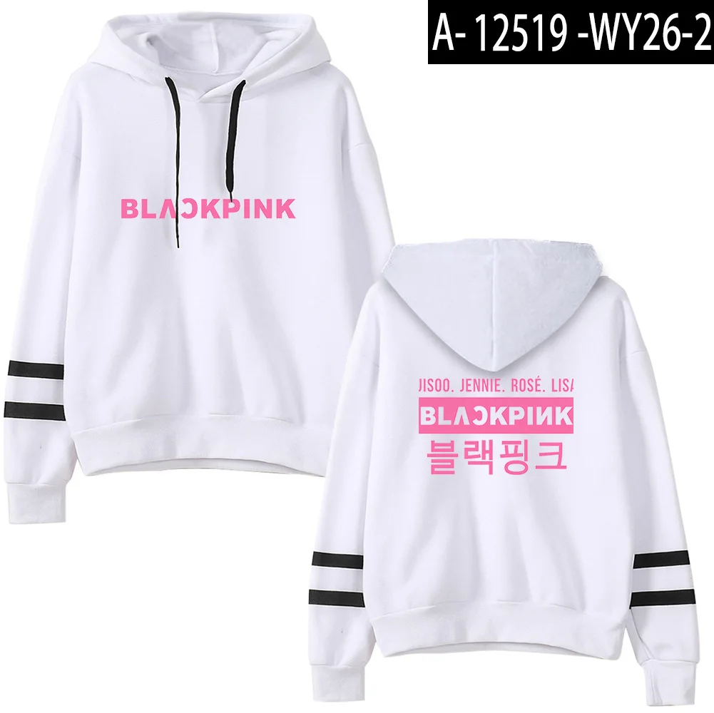 Черно-розовые толстовки с капюшоном Kpop горячая Распродажа худи JISOO JENNIE ROSE LISA Женский пуловер с длинным рукавом толстовки Повседневная одежда - Цвет: white