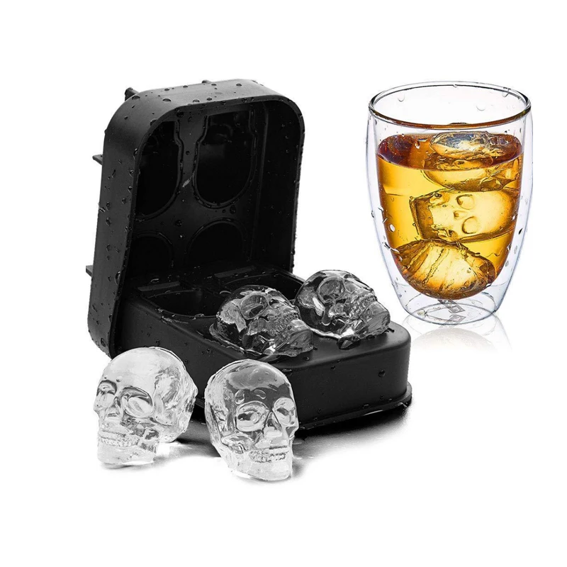 

1PC Ghost head skull ice cube maker Silicone Rubber Ice cream mould ice Ice making tools grid four-in-line silicone ice-shaped