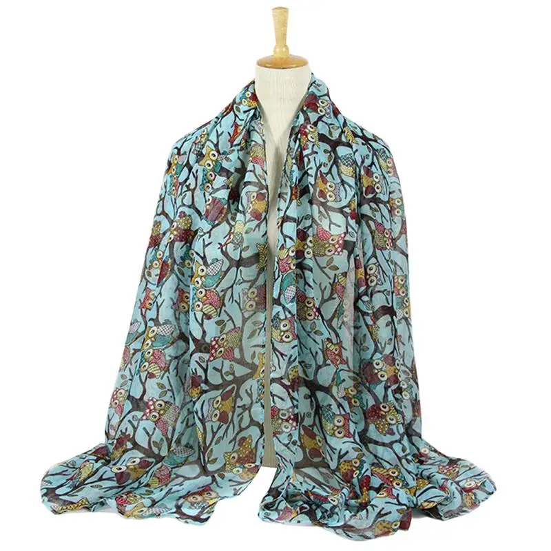 50-180 см, женский, с рисунком совы, прозрачный шарф, мягкая, легкая, повседневная, теплая шаль накидка - Цвет: As Shown