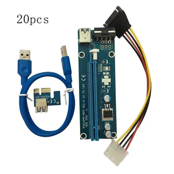 

20pcs/set PCI-E PCI Express 1X to 16X Extender Riser Card USB 3.0 Cable SATA to 4Pin IDE Power Cord for BTC Miner Machine