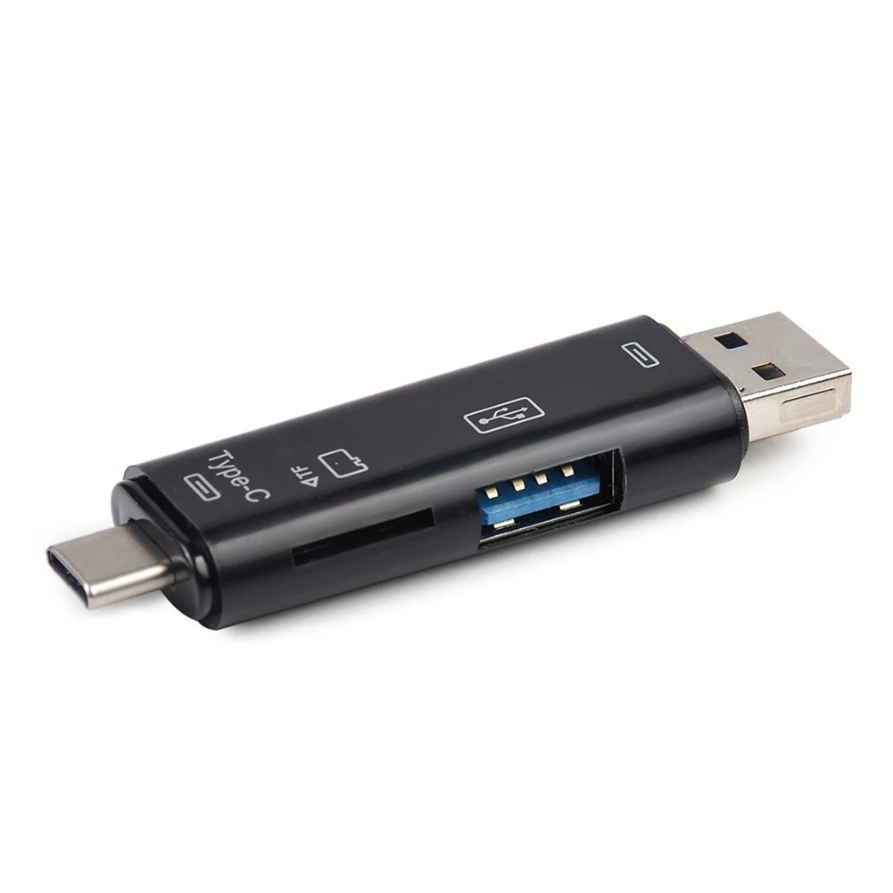 5 в 1 USB 3,0 type-C Micro OTG кардридер Универсальный OTG TF/SD кардридер телефон удлинитель-переходник Micro USB OTG адаптер - Цвет: Черный