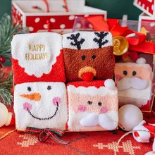 4 пары рождественских носков женские теплые коралловые бархатные носки до лодыжки с рисунком Санты теплые флисовые Носки Унисекс Для дома и сна