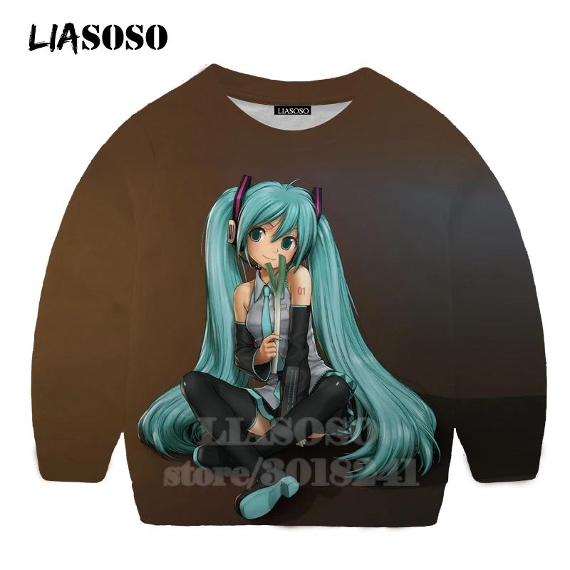 LIASOSO детей толстовки 3D принт аниме девочка Hatsune Толстовка Miku в уличном стиле для детей мальчиков и девочек Повседневное Топ для маленьких детей, свитер для подростков B174-23