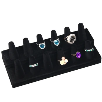 

Cone Showcase Stand Storage Portable Accessories Soft Organizer Jewelry Holder 12/18 Slots Velvet Counters Ring Display Rack