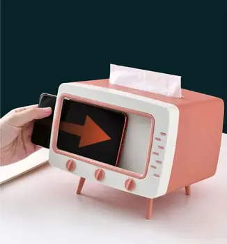 

Creative Tv Shaped Tissue Box With Mobile Holder Box Vintage Dispenser For Napkin Multifunctional Novelty Tissue Case For Tissue