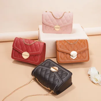 

Retro pattern ladies messenger handbag 2020 new PU leather street casual solid color zipper shoulder bag chain bag