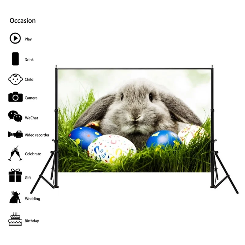 

150x210cm Easter Bunny And Eggs Theme Festival Party Background Wall Foldable Photography Backdrops For Camera Shot