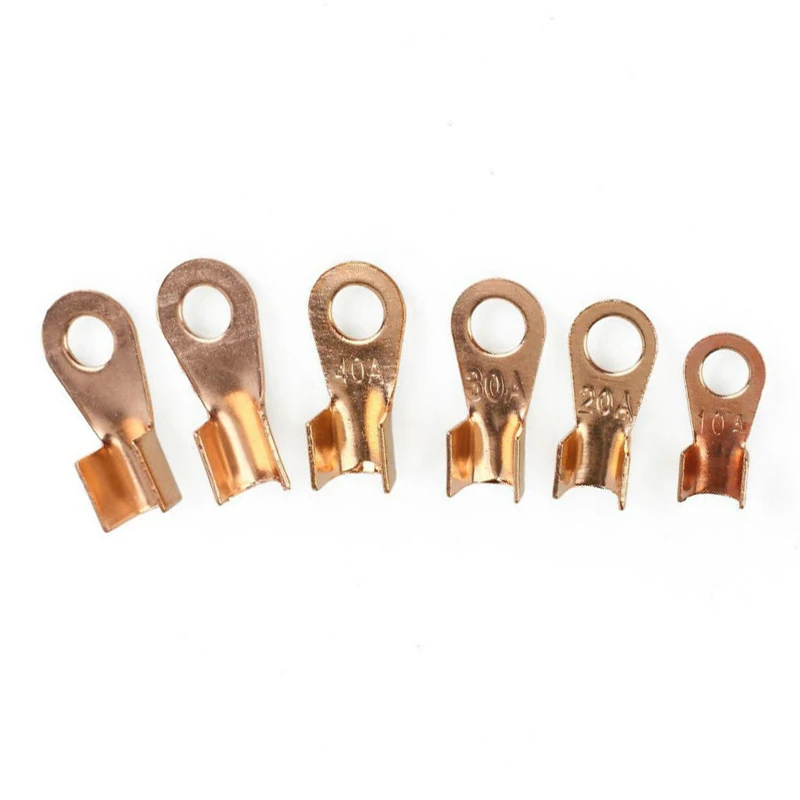 

70pcs OT-10A 20A 30A 40A 50A Dia Red Copper Circular Splice Ring Terminal Wire Naked Battery Cable Connector lugs Terminals