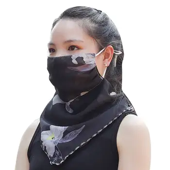 

Women Chiffon Mask Scarf Face Wraps Floral Print Lady Silk Neck Scarves Foulard Bandana Reusable Masks Sun Protect