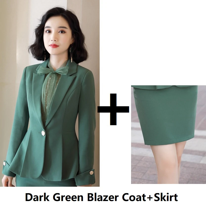 Dark Green Skirtsuit Форменный дизайн, женские брючные костюмы, Формальные женские деловые рабочие костюмы, OL стили, профессиональные блейзеры, брюки, костюмы на осень и зиму - Цвет: Dark Green Skirtsuit