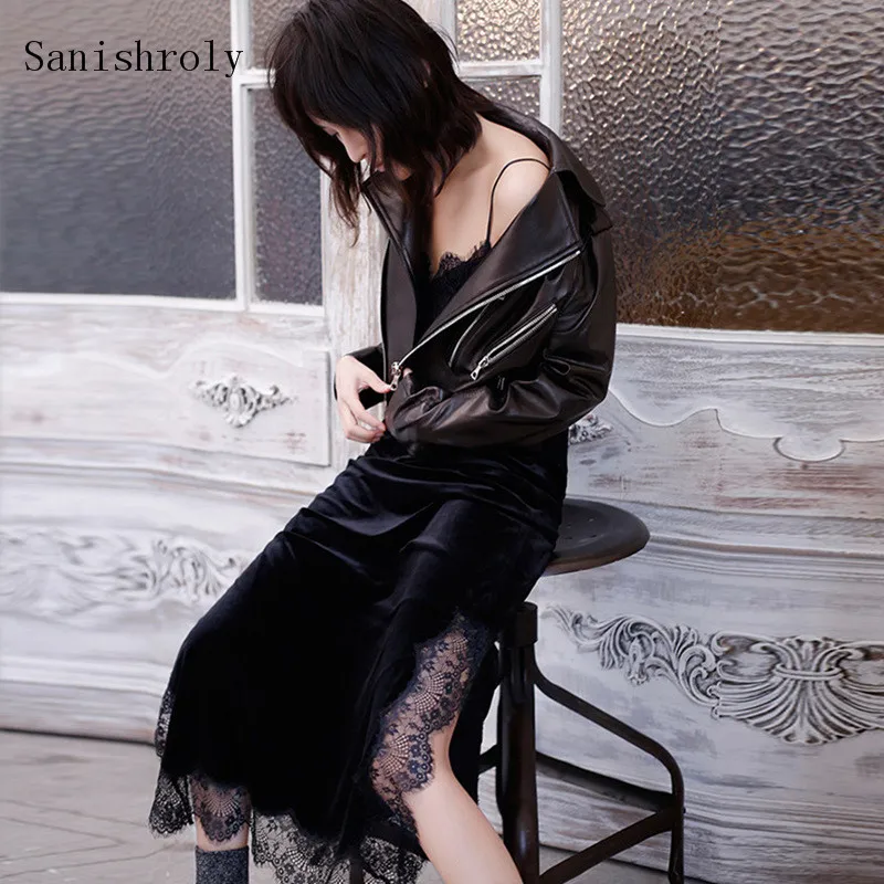 Sexy V-Neck Split Velvet Dress Women Long Spaghetti Strap Dress