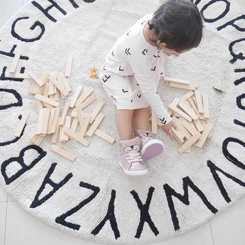 

120cm Nursery Room Decor Nordic Style Kids Play Mats Cotton Mat With Letter Play Game Rugs Floor Carpet For Kids Boy