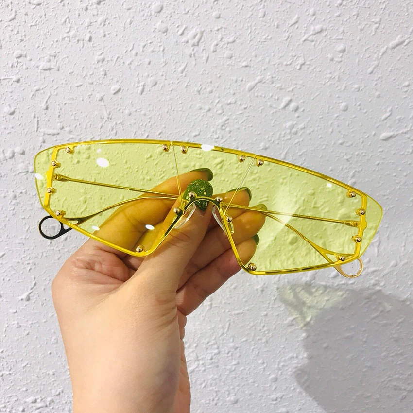 Маленький оправа квадратные очки Для женщин в стиле ретро; винтажная, брендовая, дизайнерская уникальный Для мужчин панк Солнцезащитные очки без оправы оттенков NX - Цвет линз: yellow