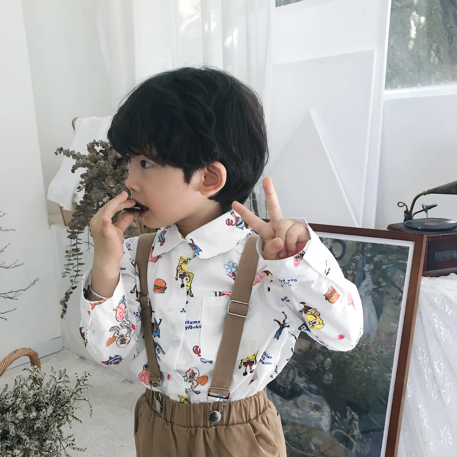Tonytaobaby/Новая Осенняя детская одежда милый костюм с футболкой с длинными рукавами и рисунком и штанами Детская одежда Одежда для мальчиков и девочек