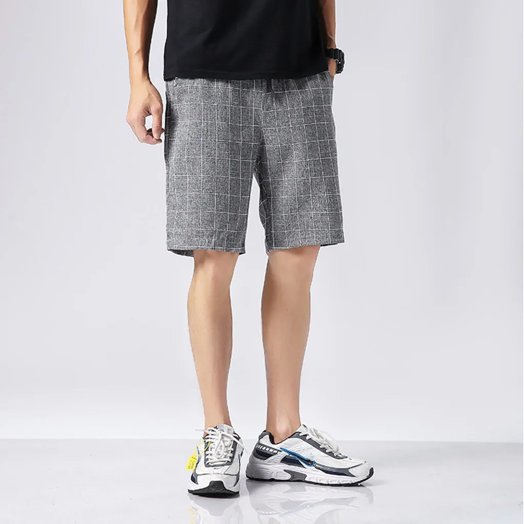 Летние новые модные удобные мужские клетчатые повседневные свободные шорты