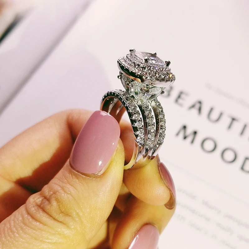 Engagement-Ring Cushion 925-Sterling-Silver Wedding-R4898 Zirconia Women Luxury for And