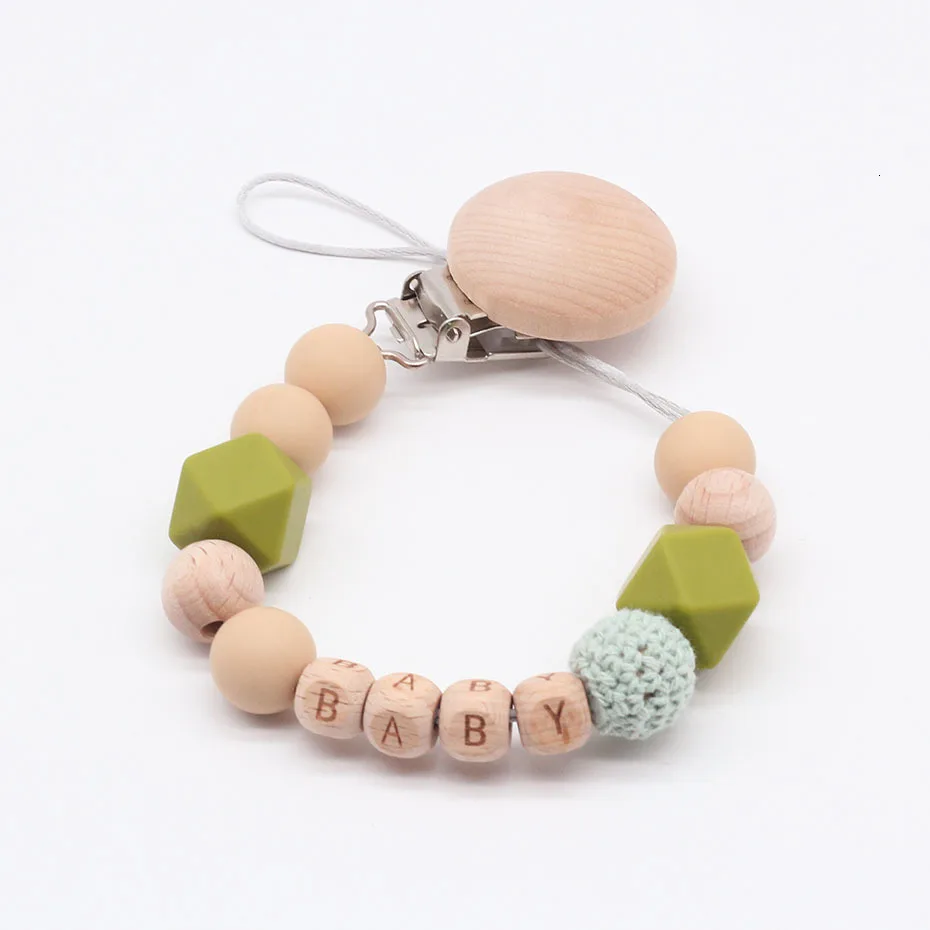 Silicone and Wood Pacifier Clip Wooden Bead Dummy Clip Holder Cute Pacifier Clips Soother Chains baby Teething Toy Baby Chew - Цвет: 1
