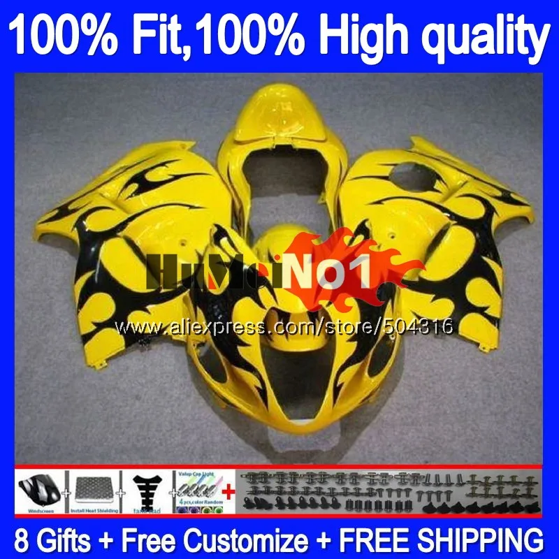 Инъекции для SUZUKI GSXR-1300 GSXR 1300 Hayabusa 30MC. 46 Желтый Пламя GSXR1300 2008 2013 08 13, 14, 15, 16 лет обтекатель - Цвет: No. 1