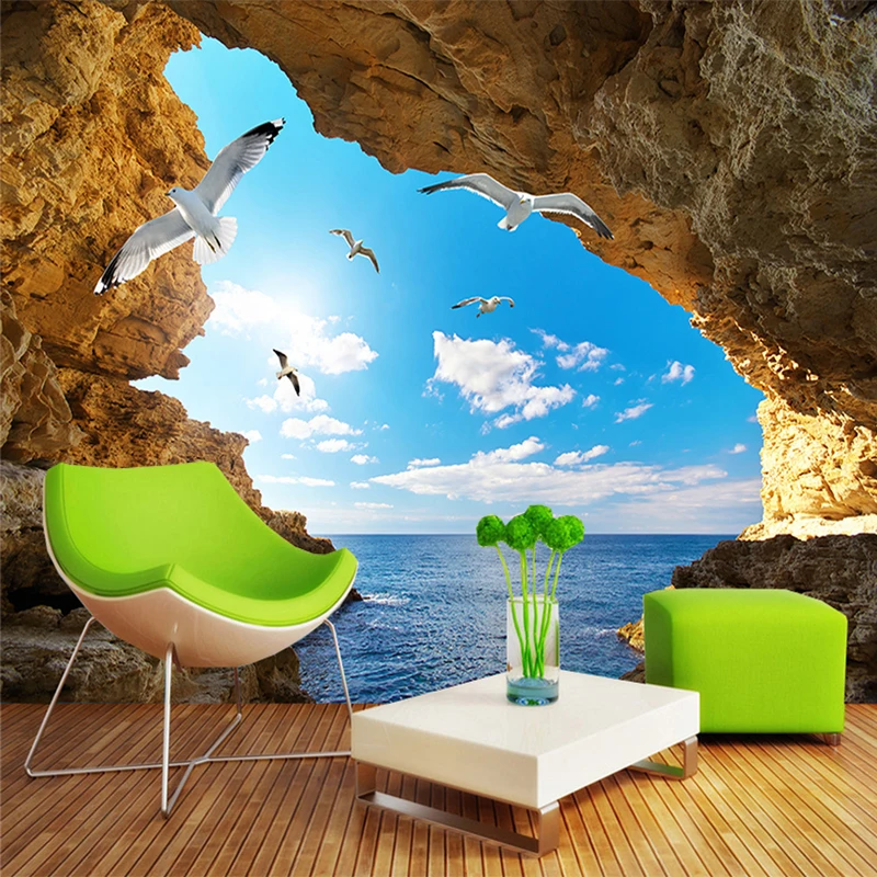 

Dropship Custom Any Size 3D Wall Murals Blue Sky And White Clouds Sea Scenery Background Wall Paper Roll Home Decor Wallpaper