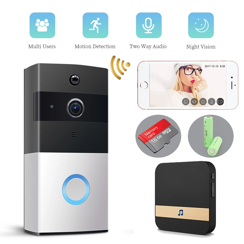 

Video Doorbell Doorbell Camera HD 720P WiFi Doorbell Wireless Operated Motion Detect Audio&Speaker Night Vision for iOS&Android